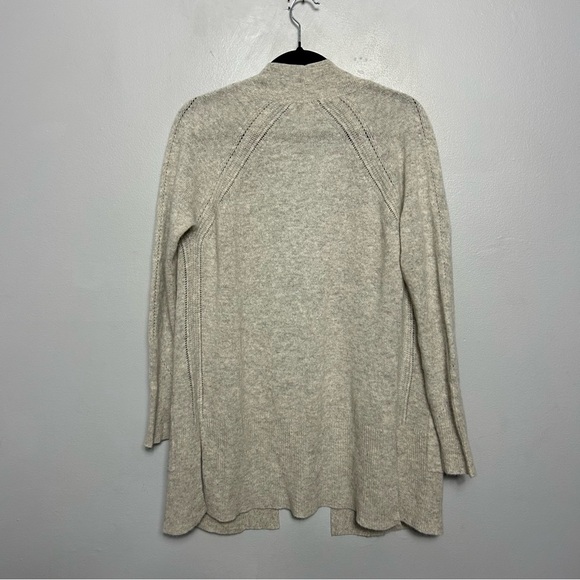 White + Warren Gray Cashmere Cardigan Sweater Small Open Front Pockets Long Line - Picture 3 of 6